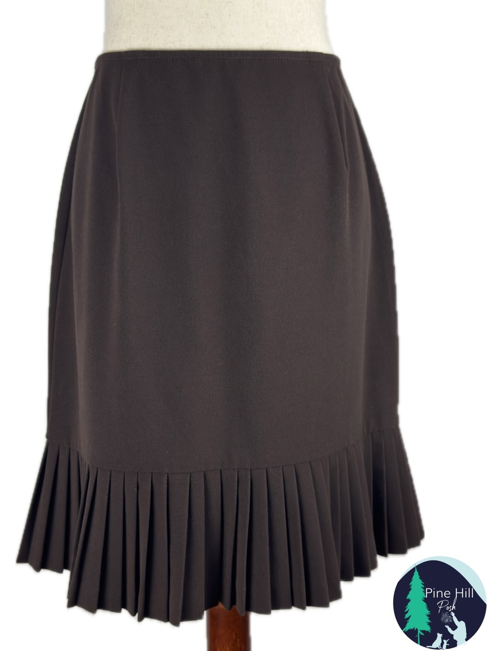 Skirtology Y2K Fit & Flare Skirt Womens 8 Brown Pleated Hem Knee Length Back Zip